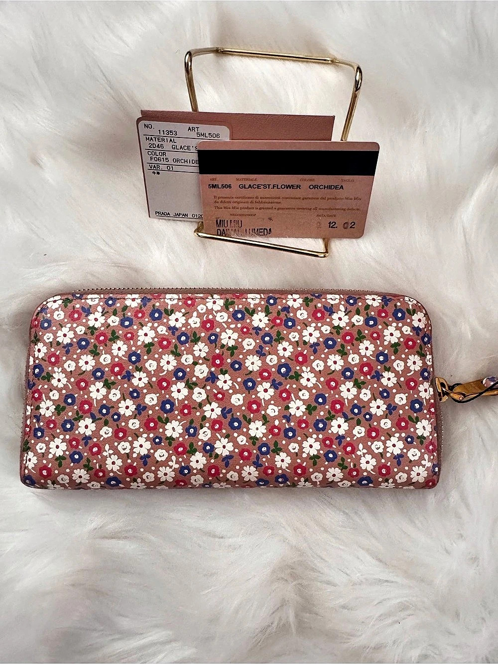 Miu Miu Floral Zippy Wallet in Pink NWT